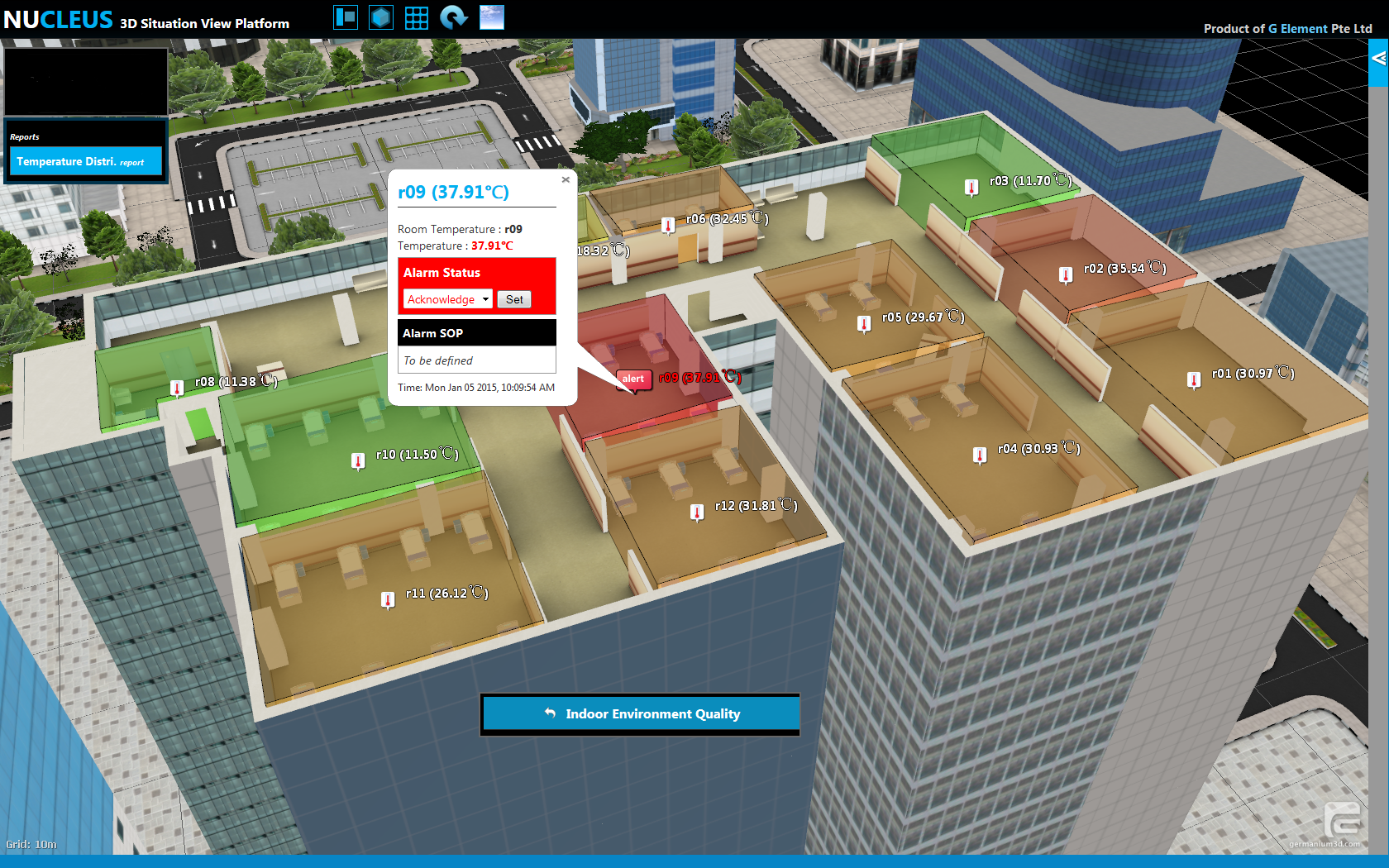 Temperature monitoring of individual rooms